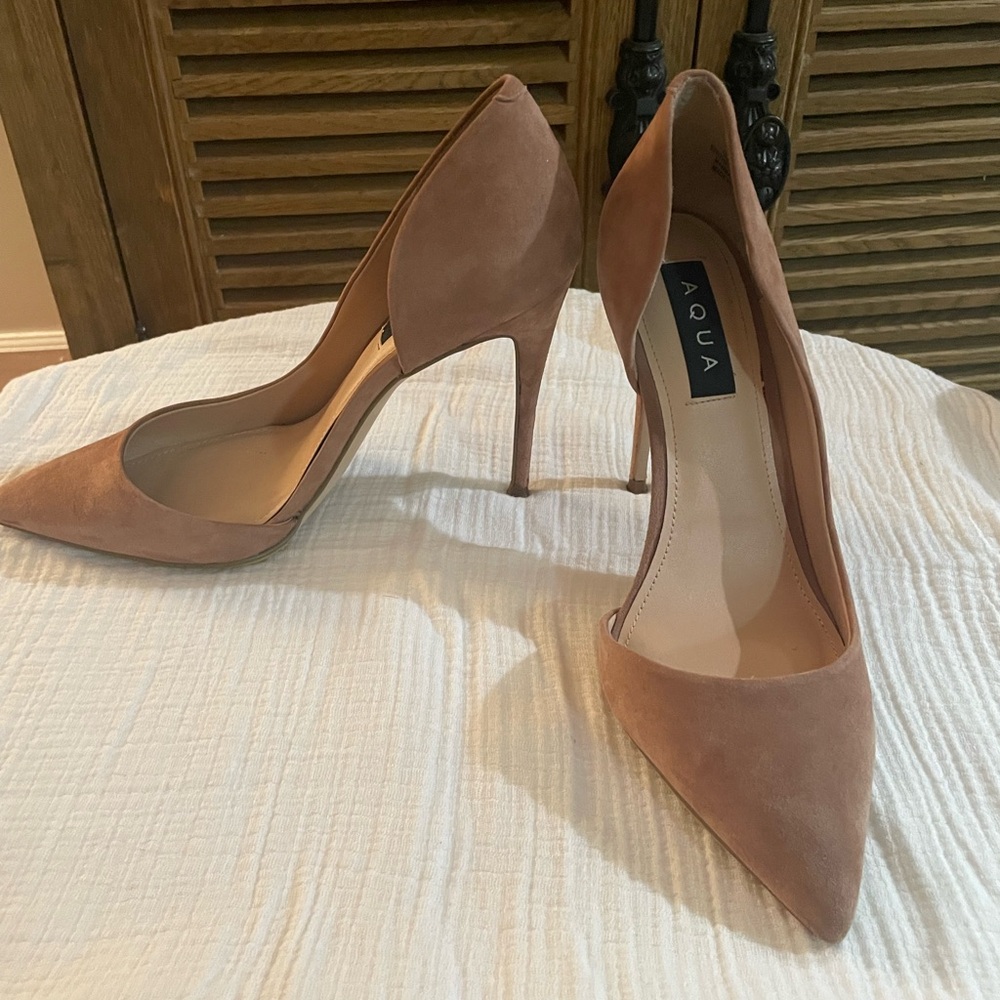 Aqua Women's Tan-Blush Pink Suede Stiletto Heels - Size 8.5